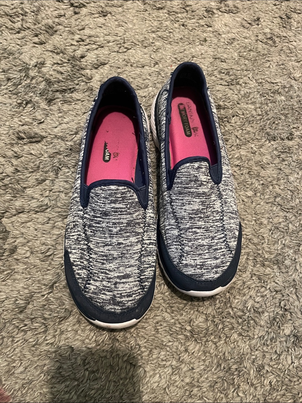 Danskin Now Navy Knit Slip-On Sneakers with Pink Insole